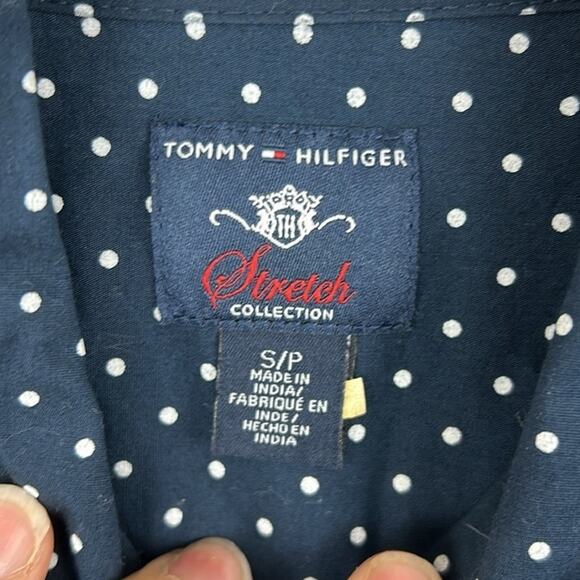 Tommy Hilfiger Women’s Petite Small Navy polkadot Long Sleeve Shirt Midi Dress - Picture 3 of 7
